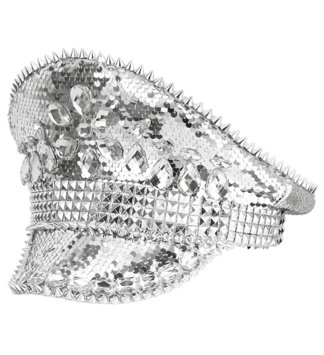 Festival Hat med Nitter, Smykker og Sølv Pailletter – Kostume Tilbehør