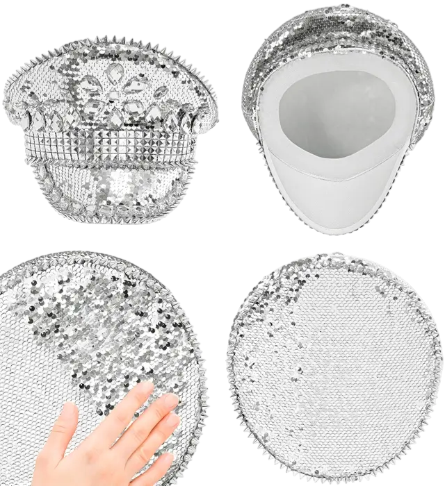 Festival Hat med Nitter, Smykker og Sølv Pailletter – Kostume Tilbehør