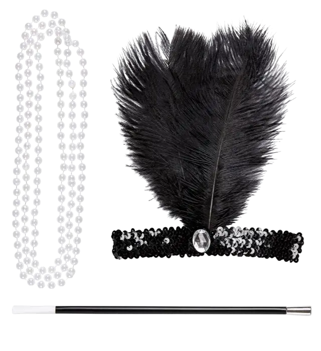 "CHARLESTON (pandebånd med pailletter, halskæde, cigaretholder)