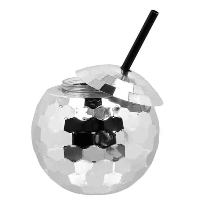 Kuglediskokop med sølvstrå 600 ml