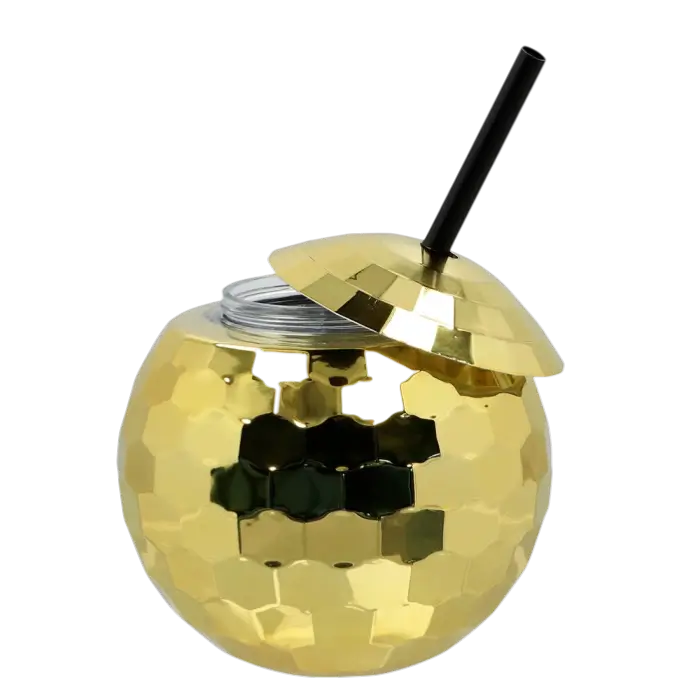 Diskokuglekop med guldstrå 600 ml
