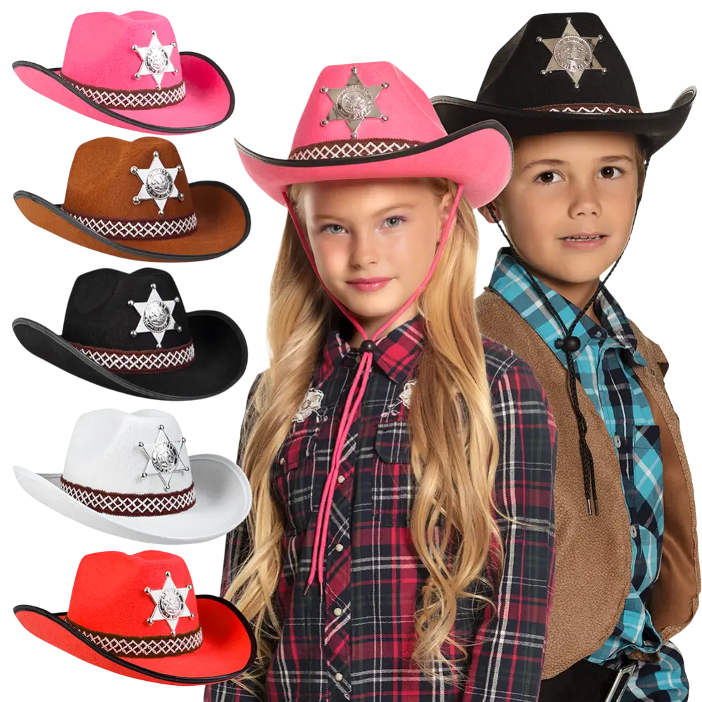 Sortiment af sherif-cowboyhatte til børn