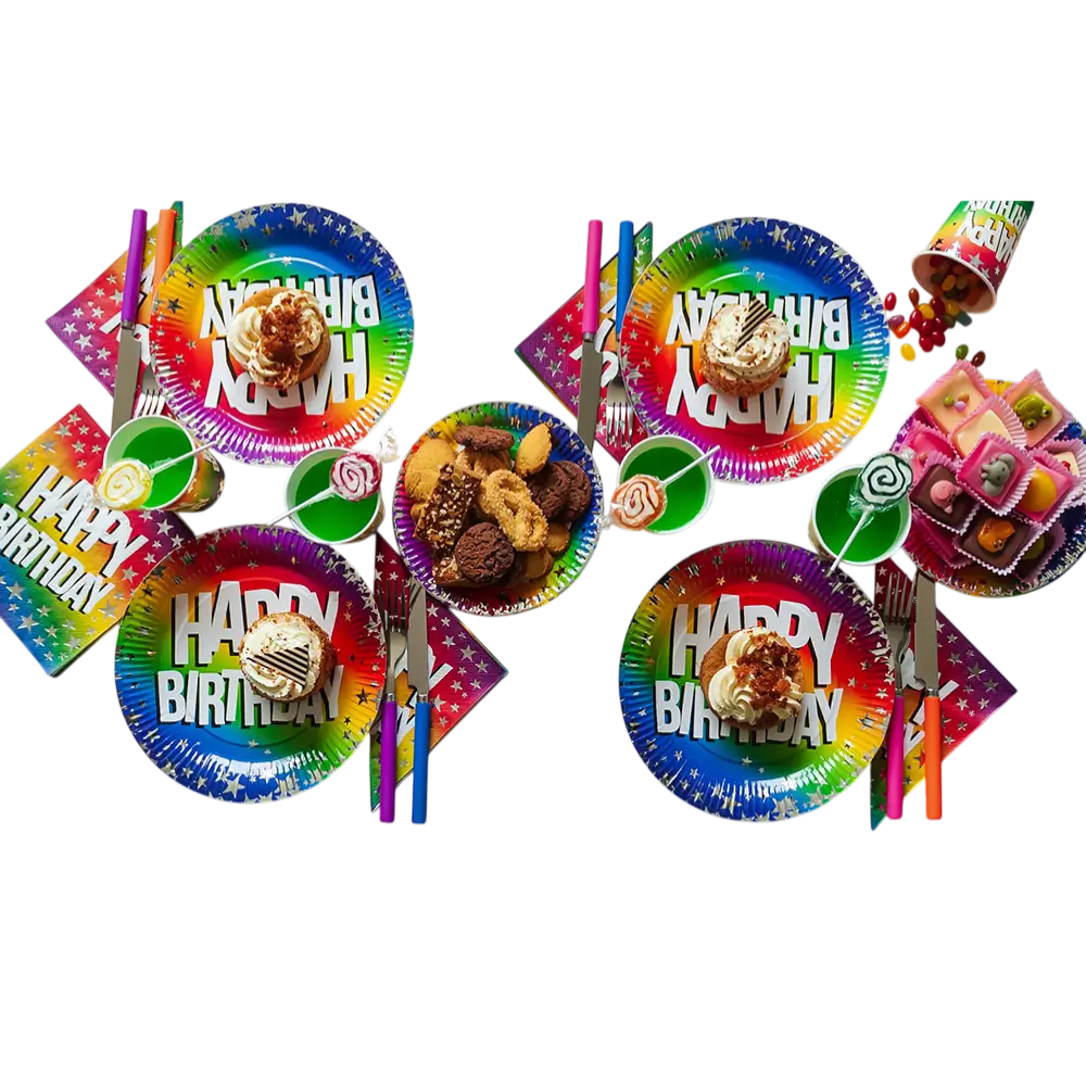 Sæt med 10 Rainbow 'Happy birthday' paptallerkener (XL)