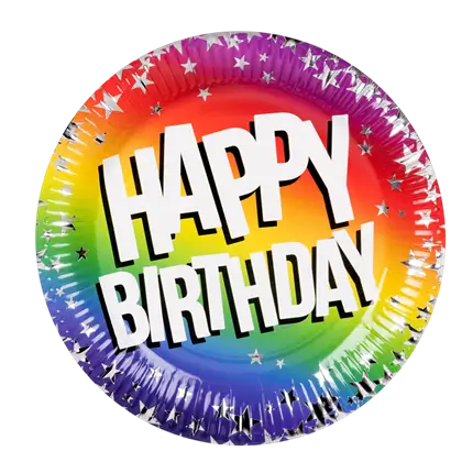 Sæt med 10 Rainbow 'Happy birthday' paptallerkener (XL)