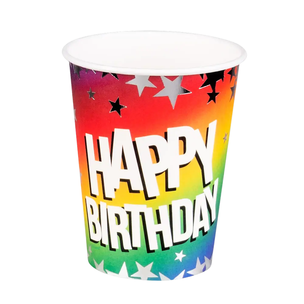 Sæt med 10 Rainbow 'Happy birthday'-papirbægre 25cl