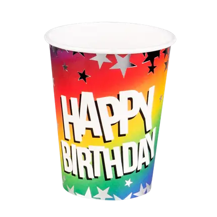 Sæt med 10 Rainbow 'Happy birthday'-papirbægre 25cl