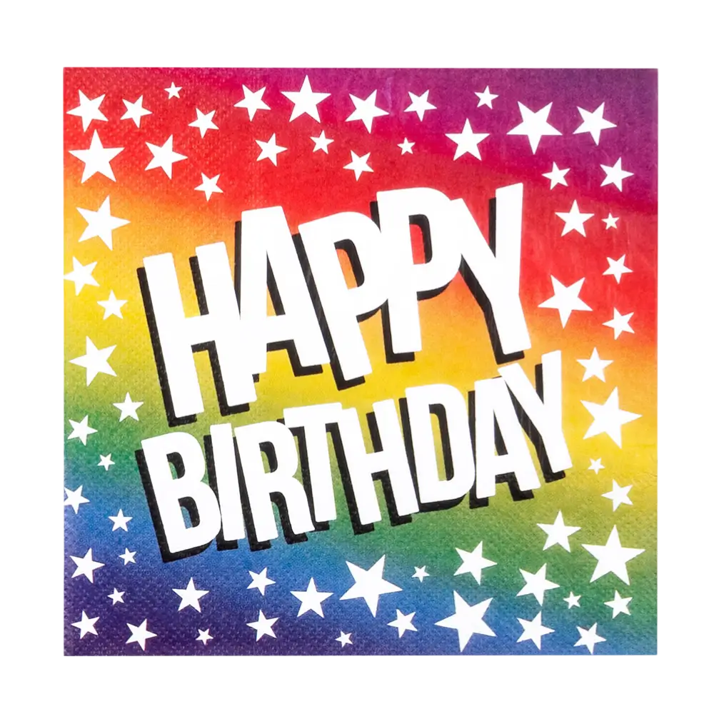 Sæt med 20 Rainbow 'Happy birthday'-papirservietter på 33 cm