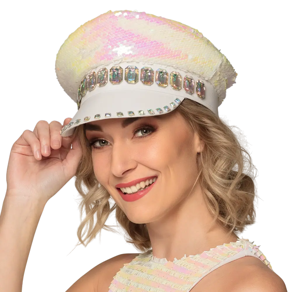 Sandfarvet slik med hvid hætte