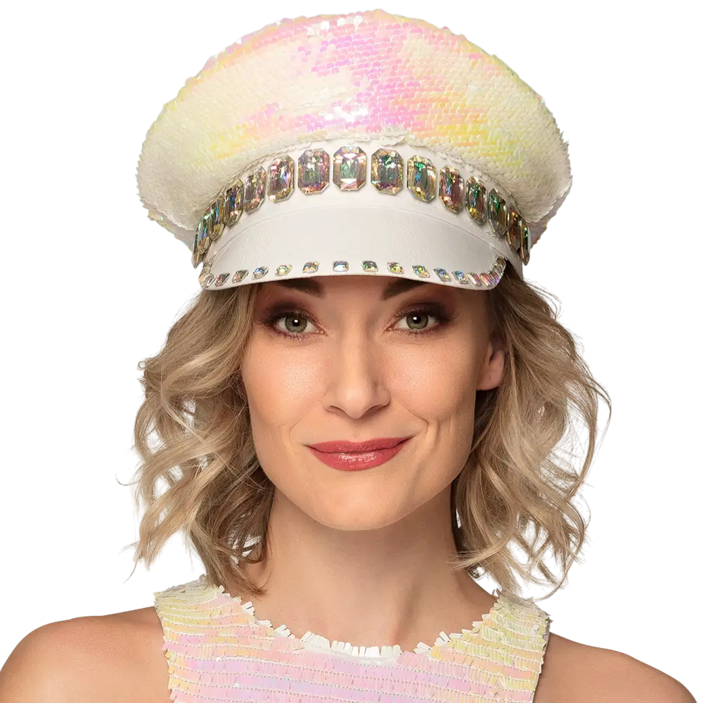 Sandfarvet slik med hvid hætte