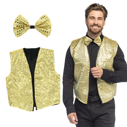 Pailletvest og butterfly “Spangles” – Størrelse M/L – Guld