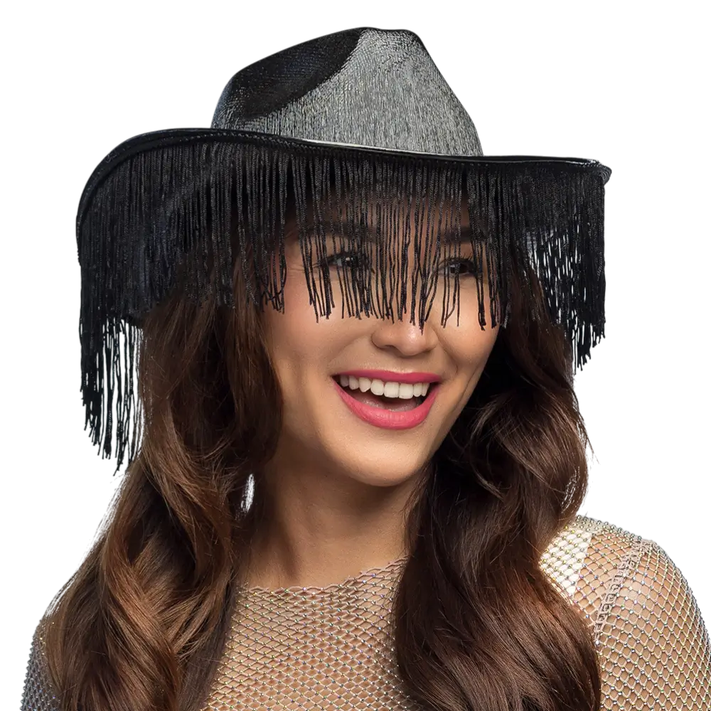 Fabulous" cowboyhat med frynser - Sort