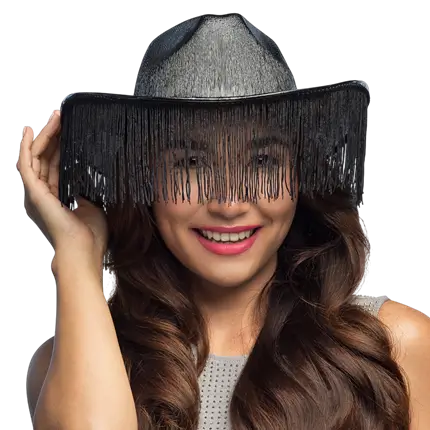 Fabulous cowboyhat med frynser - Sort