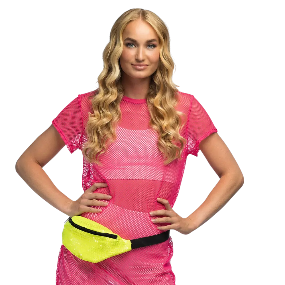 Bæltetaske med pailletter til fest og udklædning - Fluorescerende gul