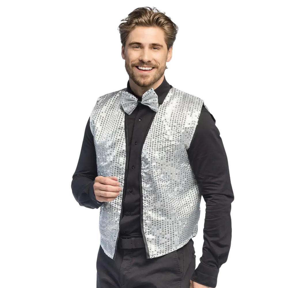 Spangles" pailletbesat vest og butterfly - Størrelse M/L - Sølv