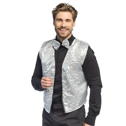 Spangles pailletbesat vest og butterfly - Størrelse M/L - Sølv