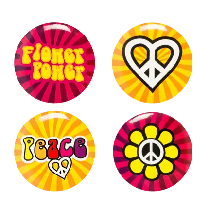 Pakke med 4 hippie-badges - Flower Power-tilbehør