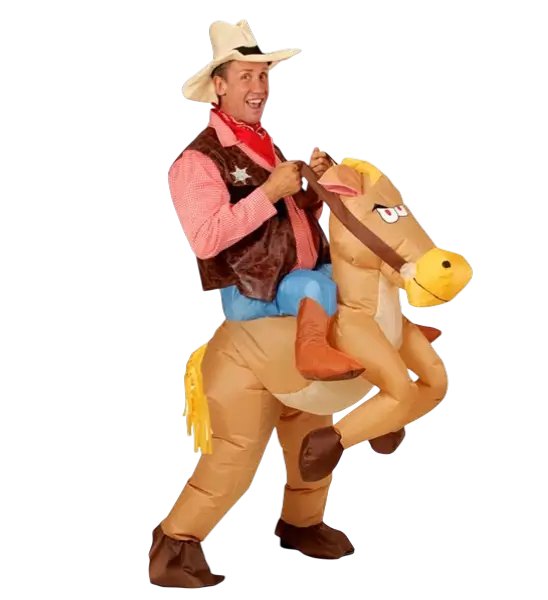 Oppusteligt cowboy- og hestekostume - karnevalsudklædning