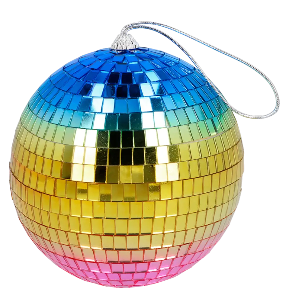 Rainbow Disco Ball 15 cm - dekoration til disco- og 80'er-fest