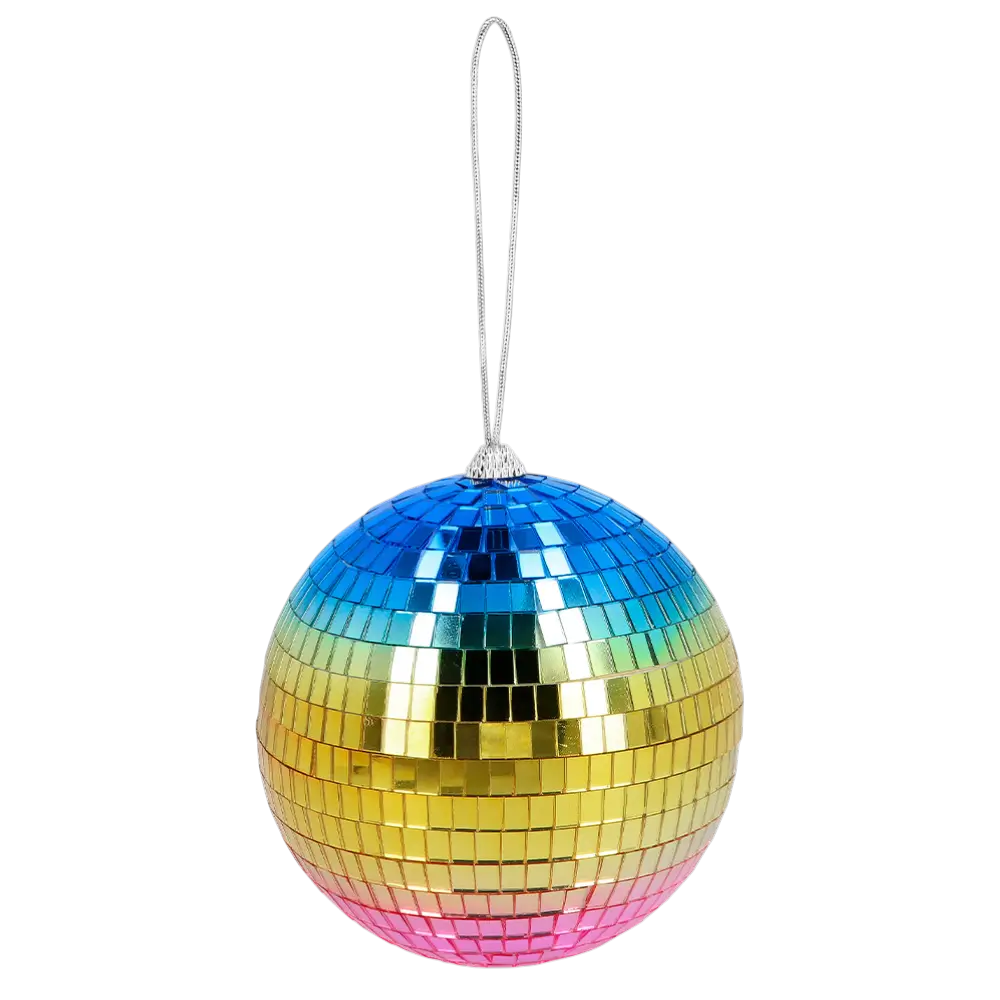 Rainbow Disco Ball 15 cm - dekoration til disco- og 80'er-fest
