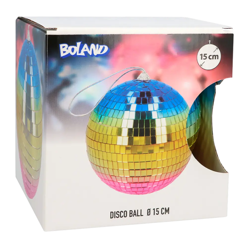Rainbow Disco Ball 15 cm - dekoration til disco- og 80'er-fest
