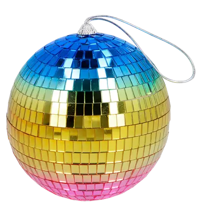 Rainbow Disco Ball 15 cm - dekoration til disco- og 80'er-fest