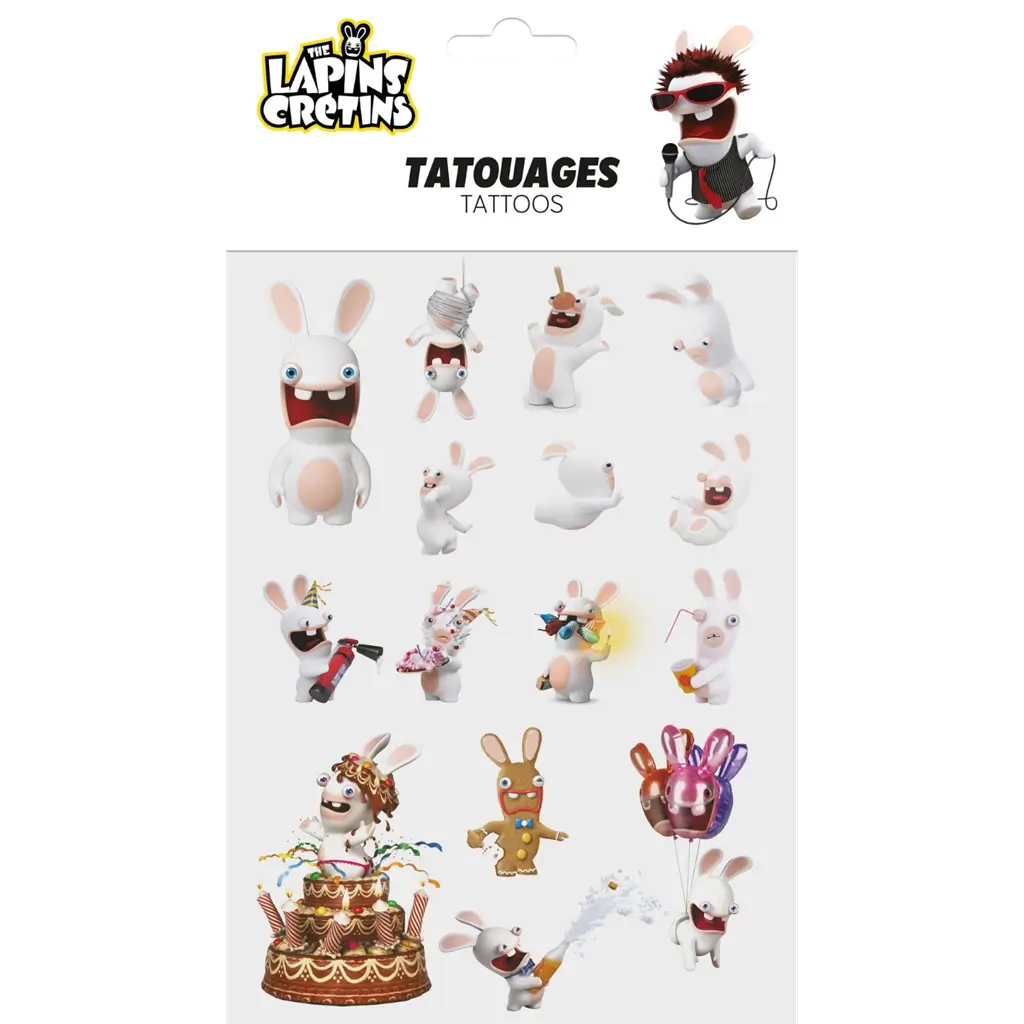 Rabbids™ flygtige tatoveringer til børn - fødselsdagstilbehør
