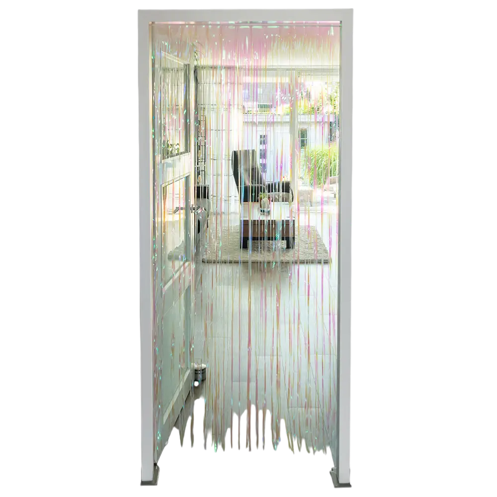 Hvidt iriserende frynseforhæng - vægdekoration fødselsdag bryllupsfest