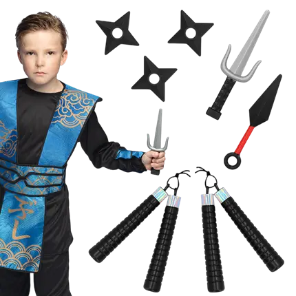 Ninja-våbensæt til børn, 7 dele - tilbehør til samurai-kampudklædning