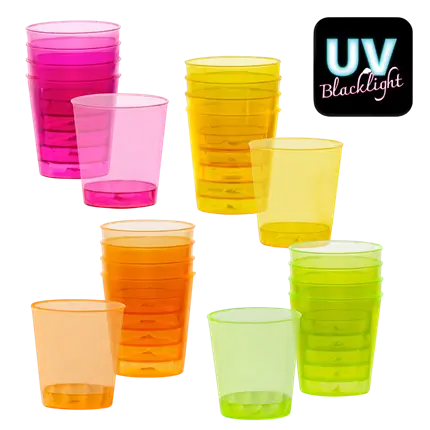20 genanvendelige UV-fluorescerende shotglas på 50 ml