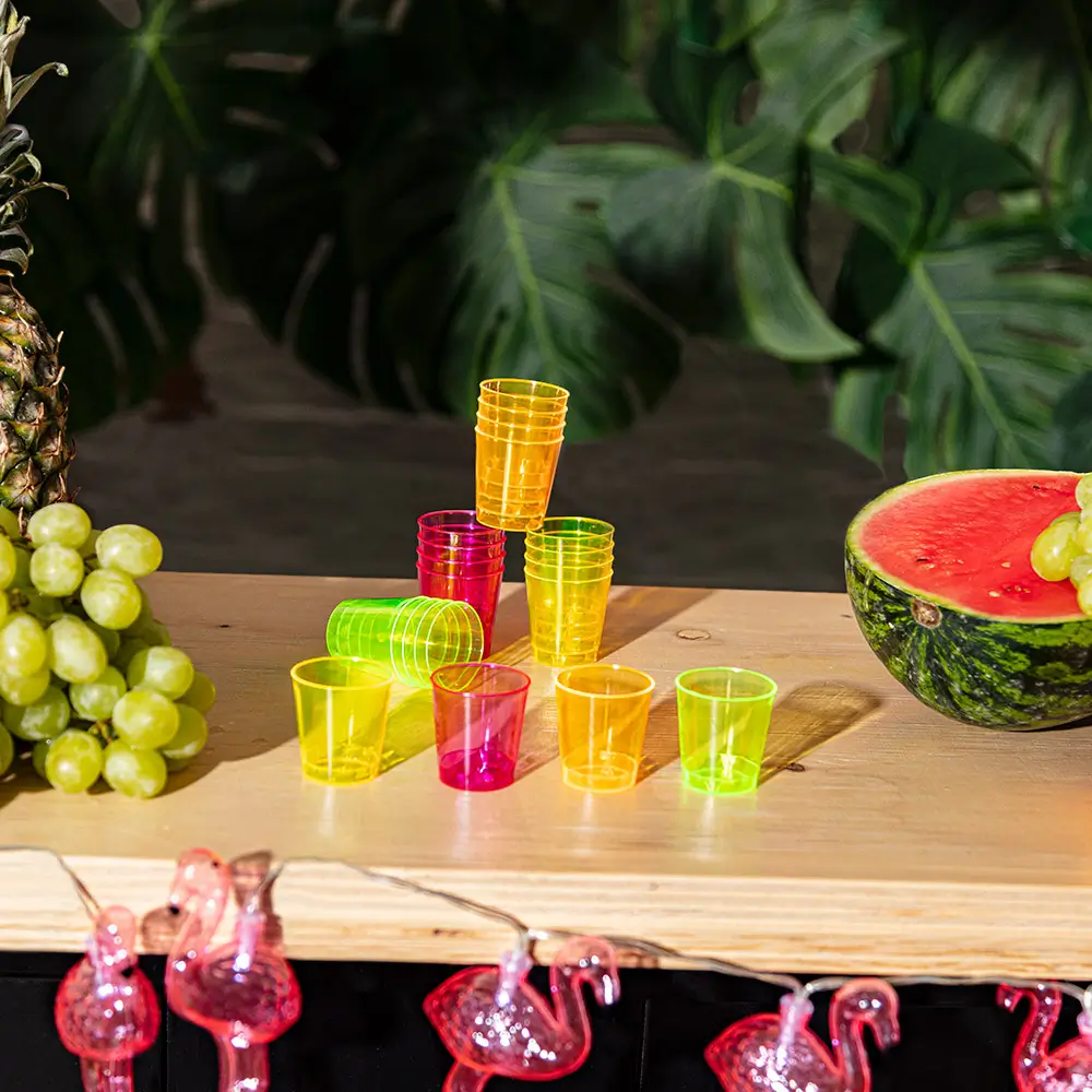 20 genanvendelige UV-fluorescerende shotglas på 50 ml