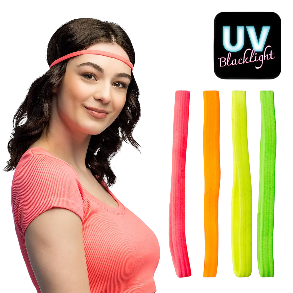 4 neonfarvede elastiske pandebånd