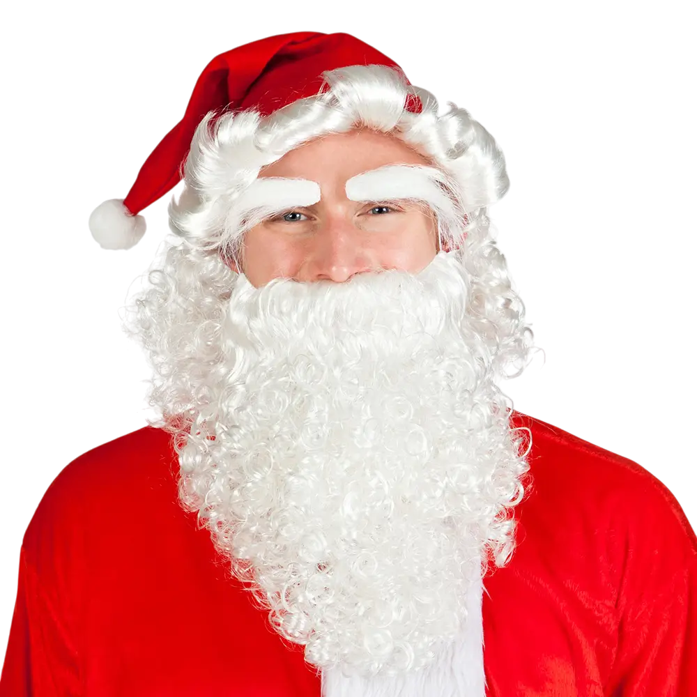 Julemandshue med skæg og øjenbryn - sæt til voksne