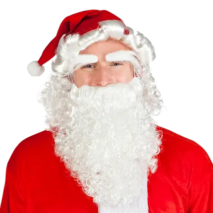 Julemandshue med skæg og øjenbryn - sæt til voksne