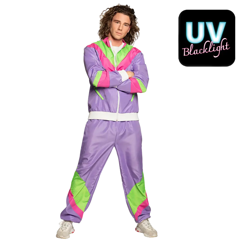 Retro neonlilla træningsdragt til mænd - XL