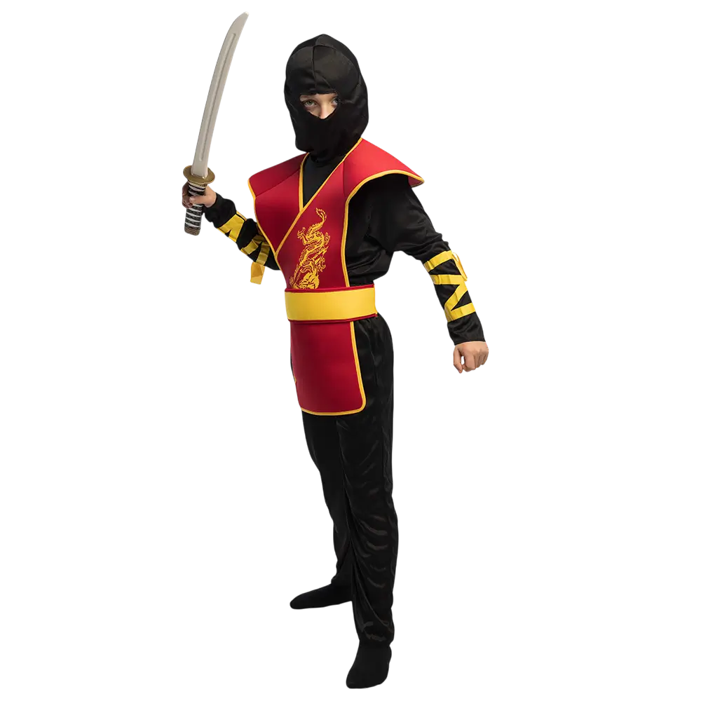 Rød drage-ninja-forklædning - 4-6 år
