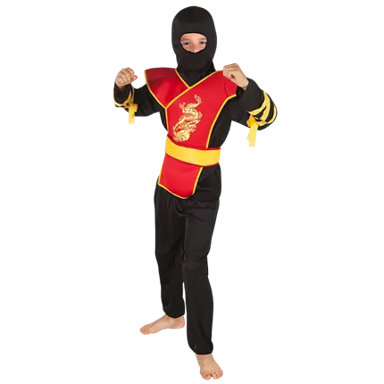Rød drage-ninja-forklædning - 4-6 år