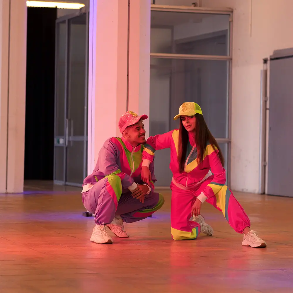 Retro neonpink træningsdragt til kvinder - L