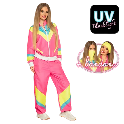 Retro neonpink træningsdragt til kvinder - S