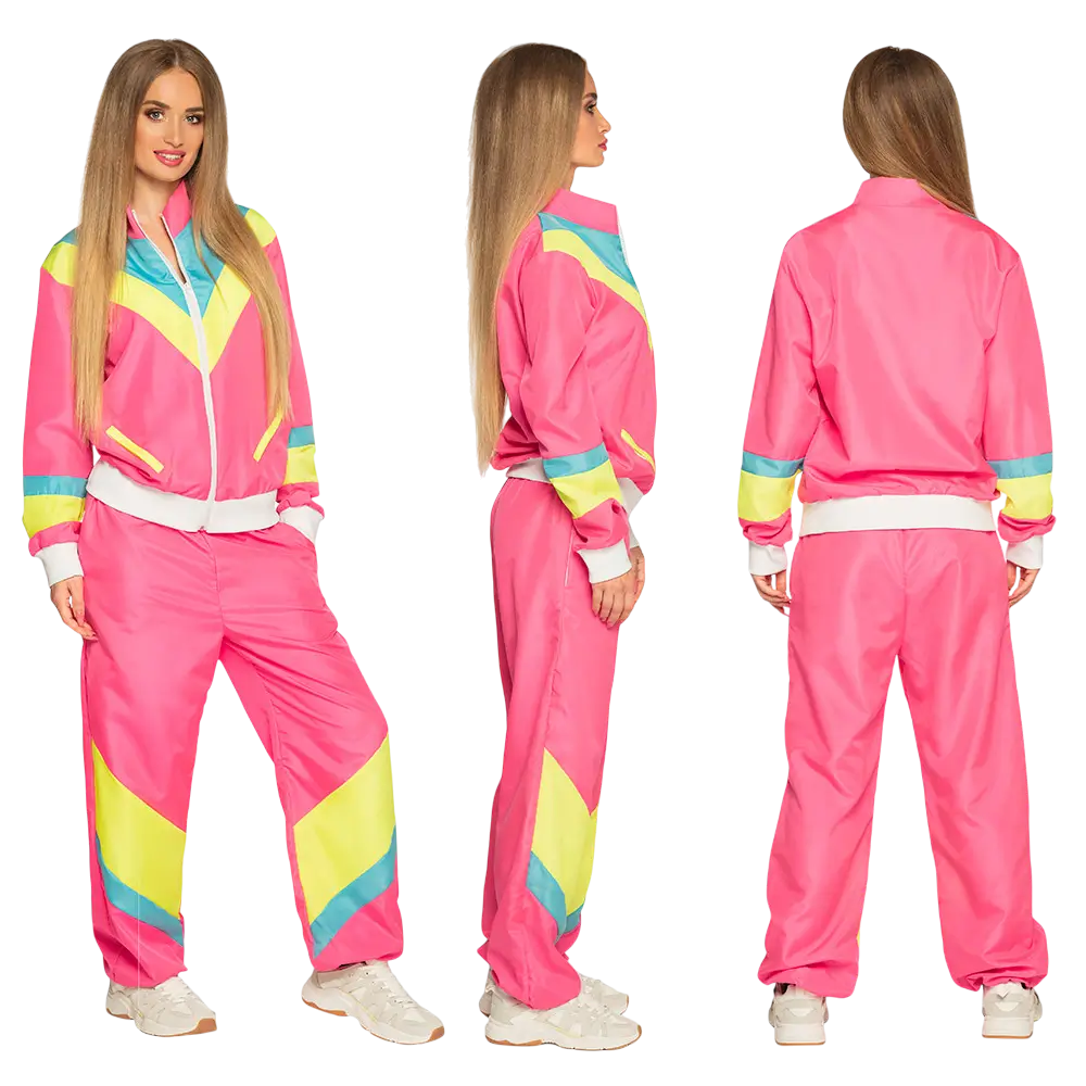 Retro neonpink træningsdragt til kvinder - XL