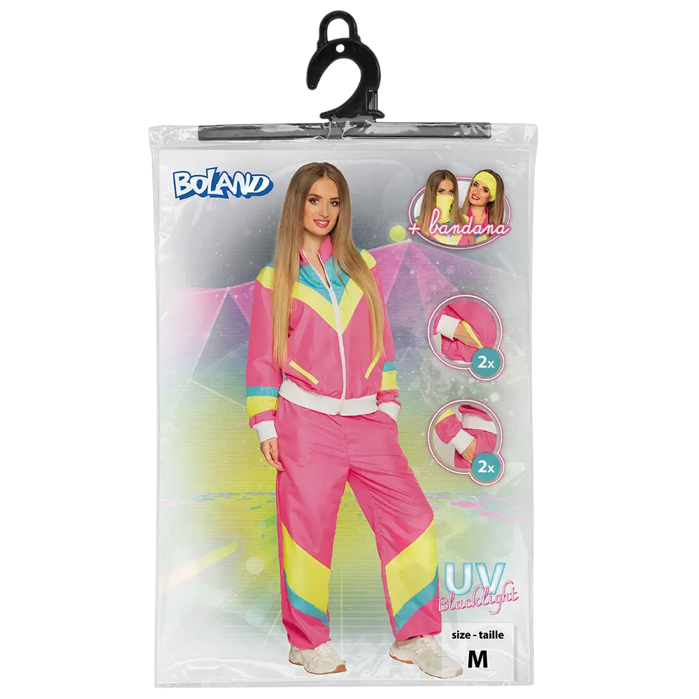 Retro neonpink træningsdragt til kvinder - XL