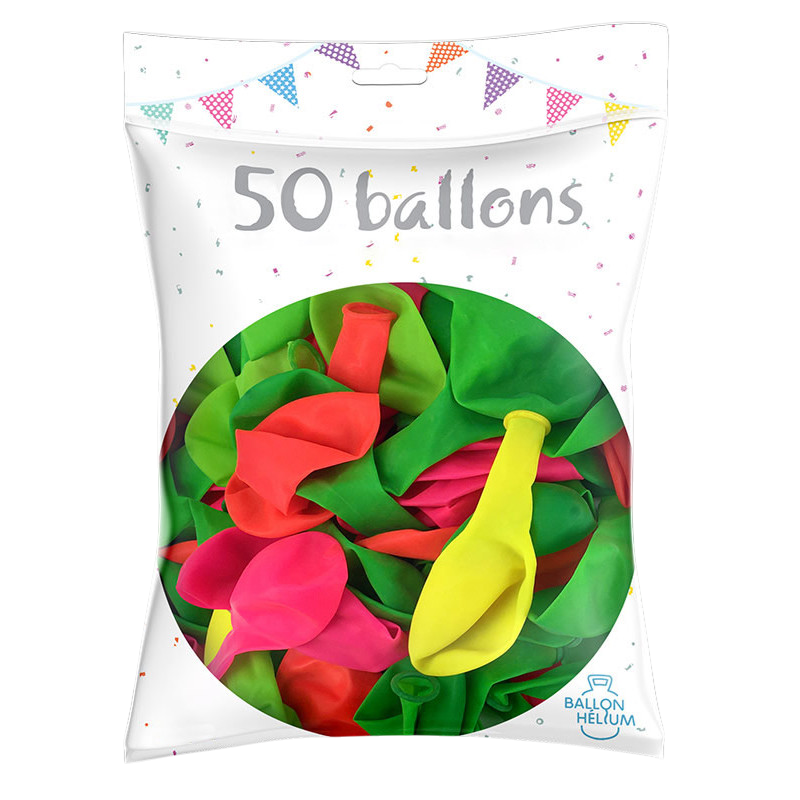 50 neon-latexballoner i forskellige fluorescerende farver