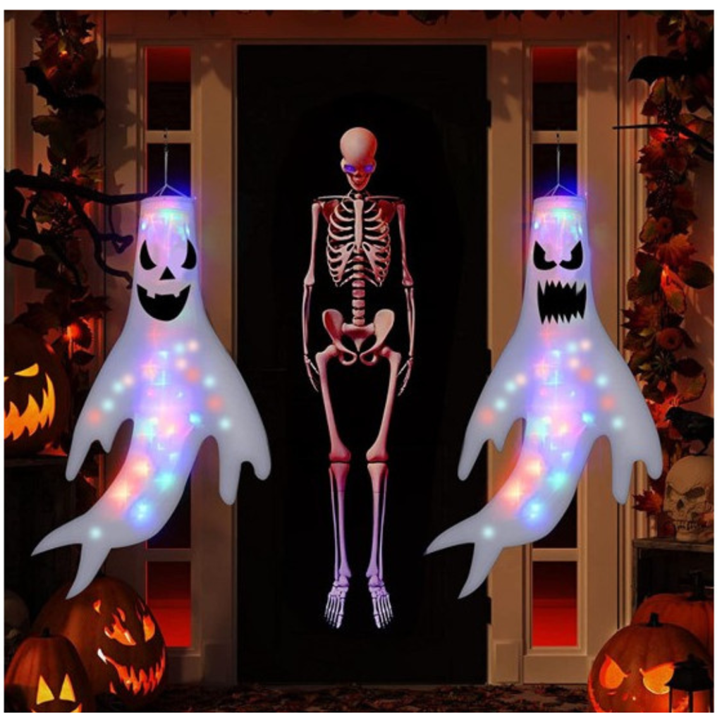 LED-hængespøgelse 120 x 63 cm 2 assorterede designs inkl. batterier