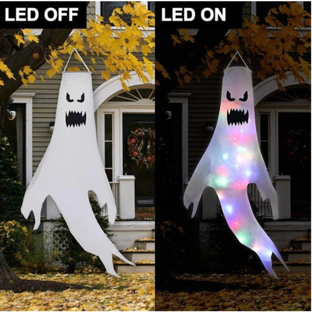 LED-hængespøgelse 120 x 63 cm 2 assorterede designs inkl. batterier