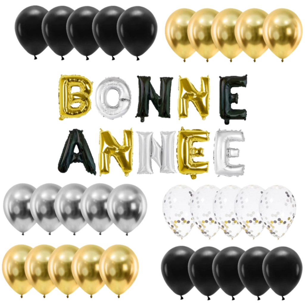 Nytårsdekorationssæt 40 balloner 30 cm - 30 latexballoner + HAPPY NEW YEAR 30 cm