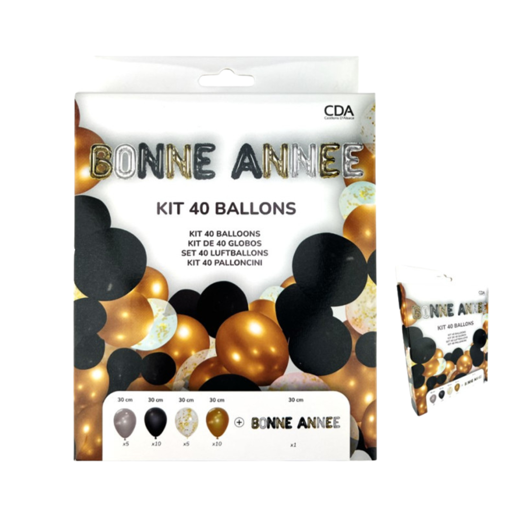 Nytårsdekorationssæt 40 balloner 30 cm - 30 latexballoner + HAPPY NEW YEAR 30 cm