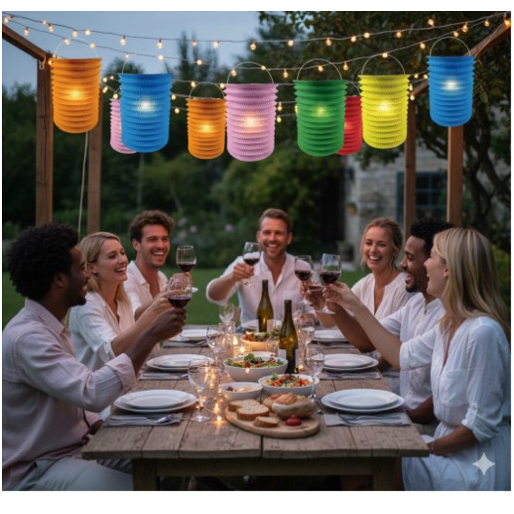 12 farvede papirlygter - 16 cm