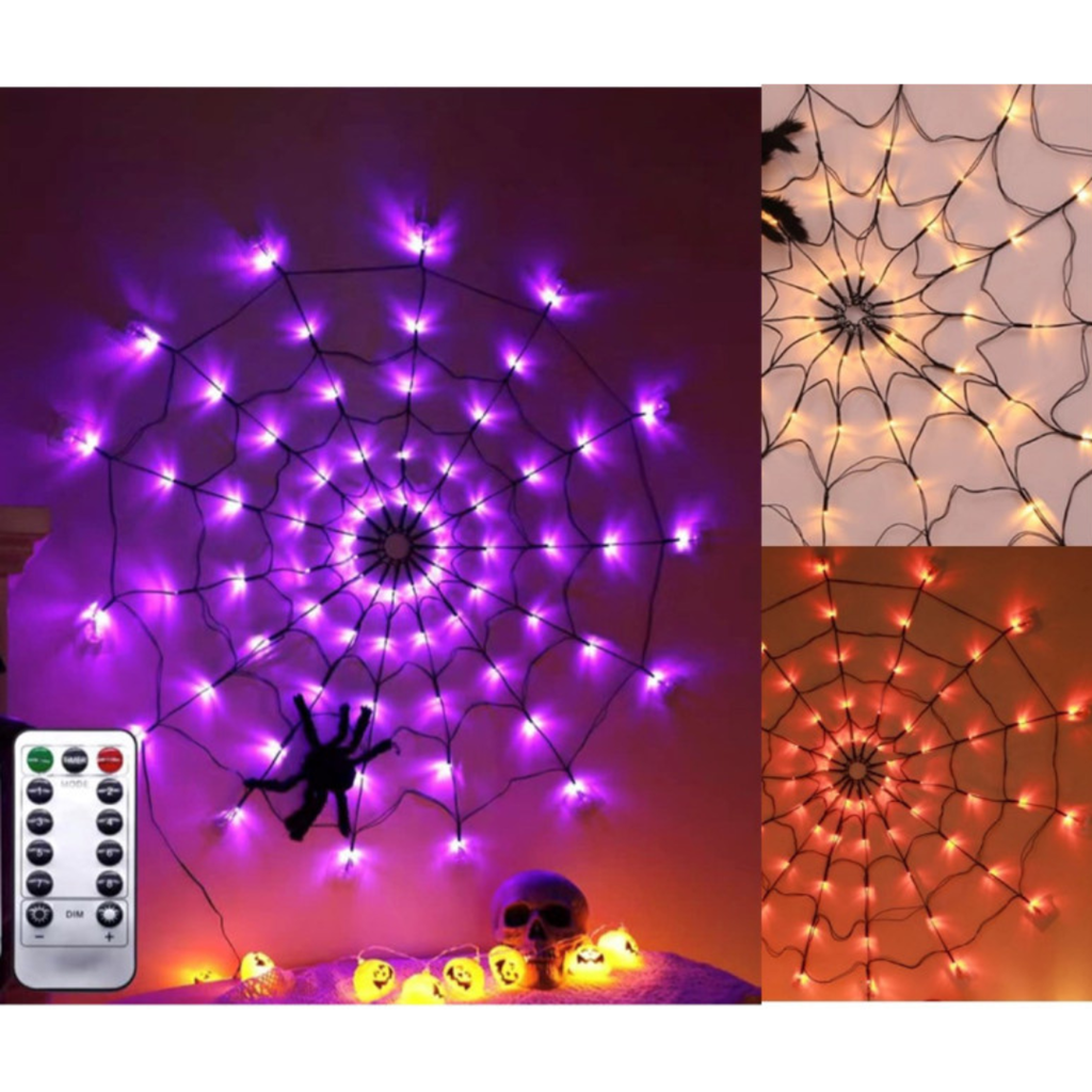 1 m LED-skærm + 1 edderkop 34 cm med skiftende lys (batteriboks)