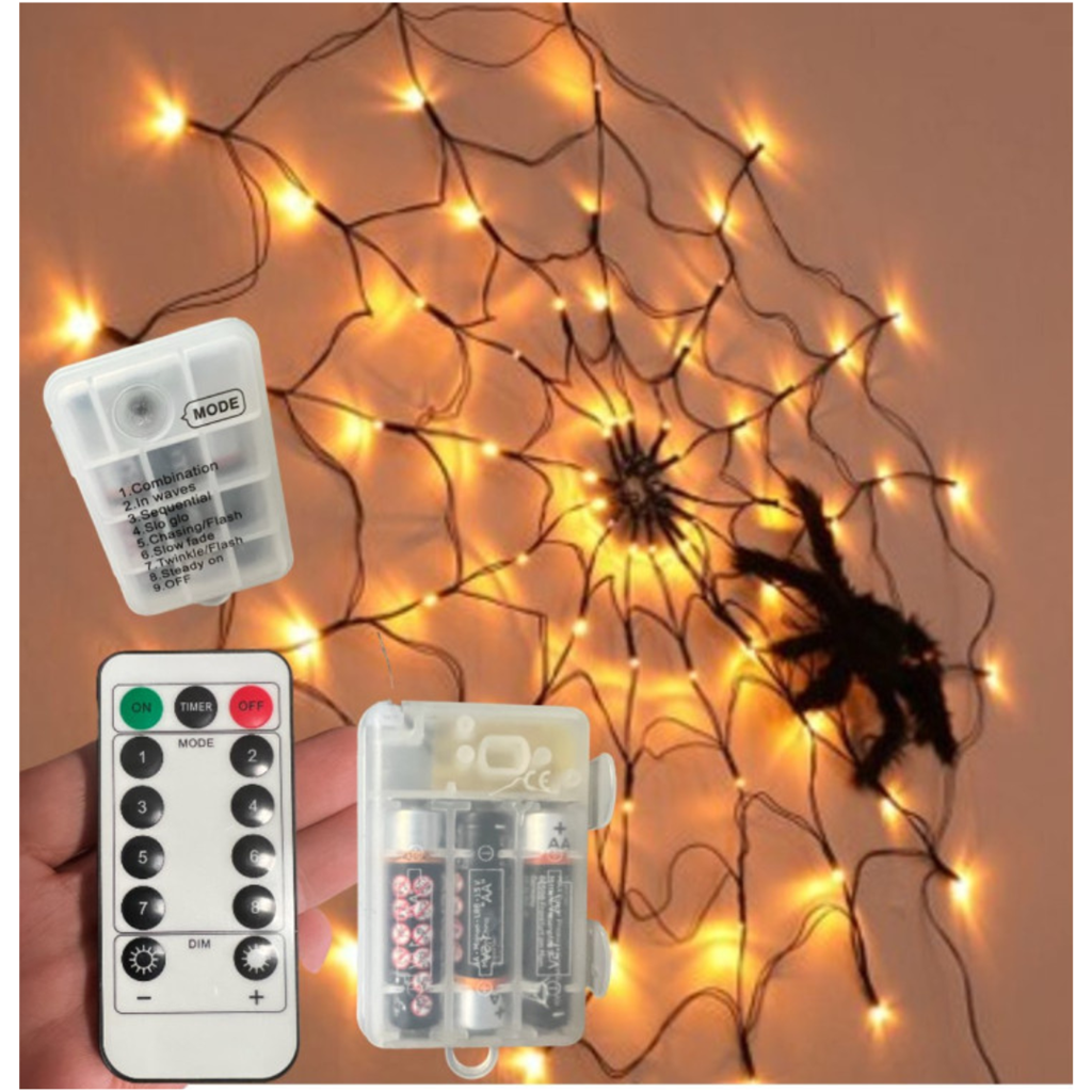 1 m LED-skærm + 1 edderkop 34 cm med skiftende lys (batteriboks)