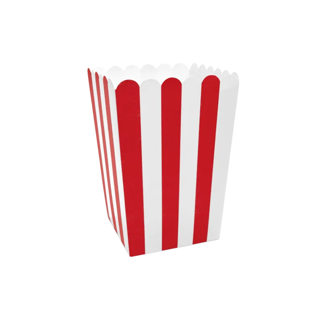 6 rød- og hvidstribede popcornbokse