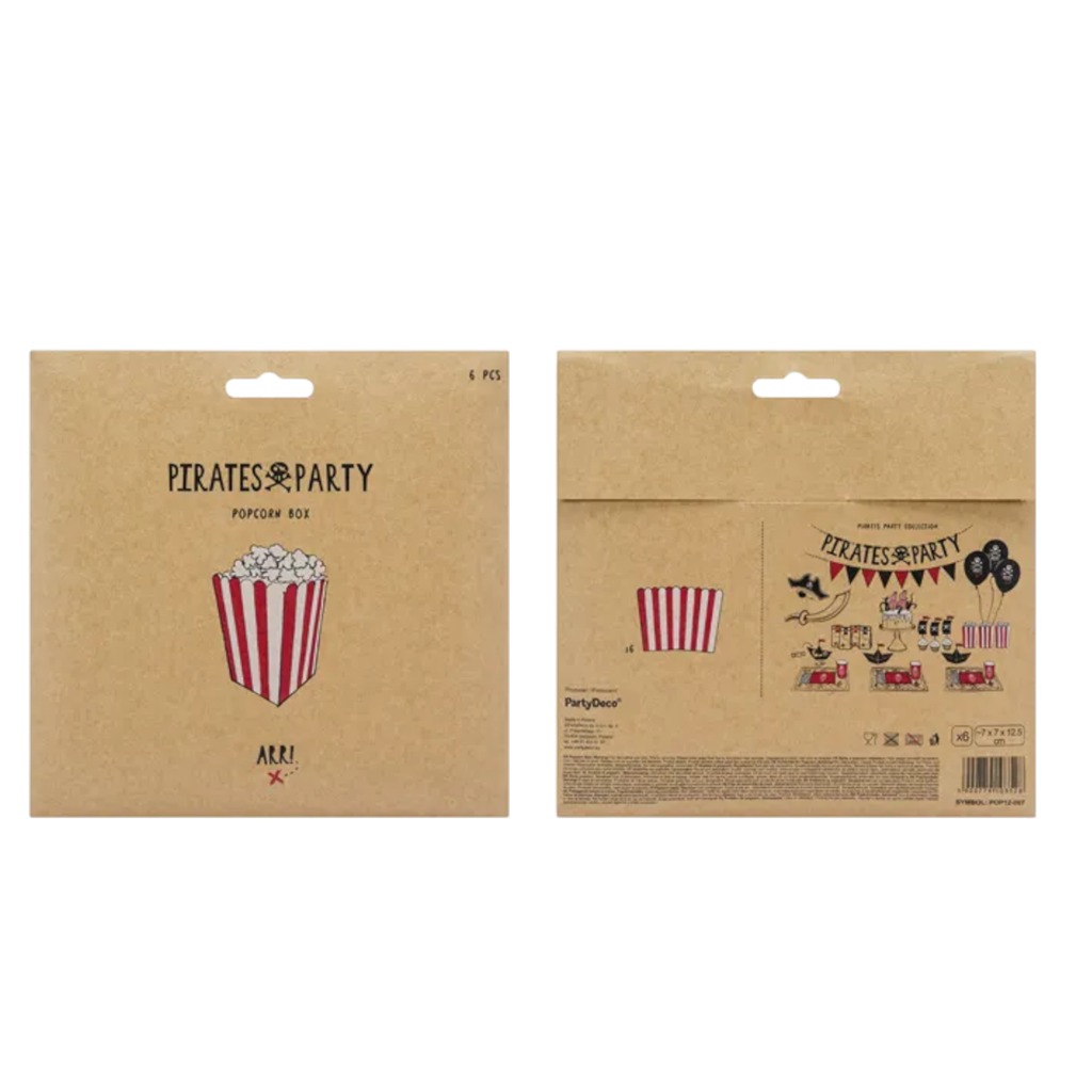 6 rød- og hvidstribede popcornbokse